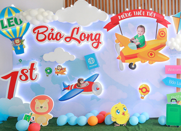 Trang trí backdrop sinh nhật 3D cho bé trai