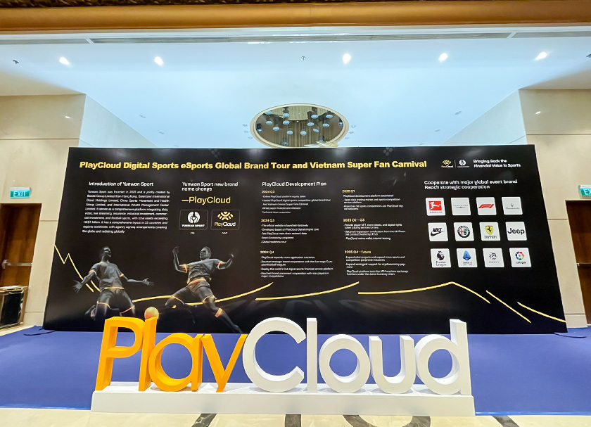 Backdrop sự kiện Playcloud Digital Sport với thiết kế sáng tạo