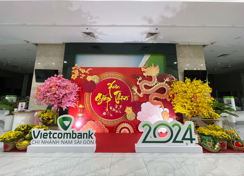 Gợi ý một số mẫu trang trí tết ngân hàng độc đáo, đẹp mắt