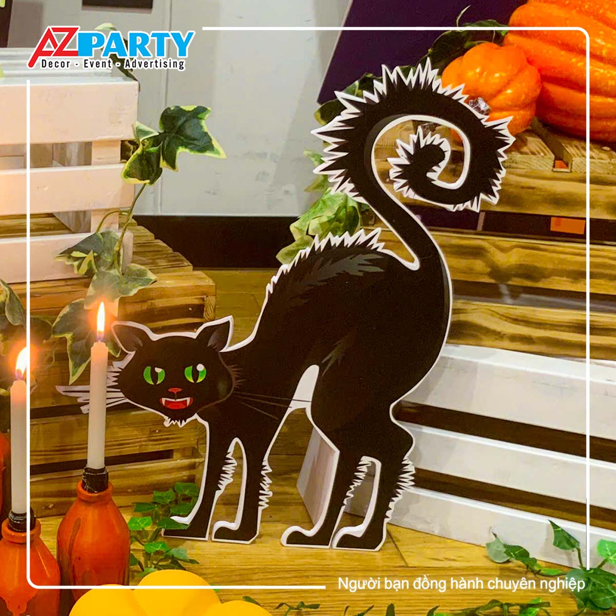 mô hình mèo đen trong tiểu cảnh Halloween bằng formex phủ pp