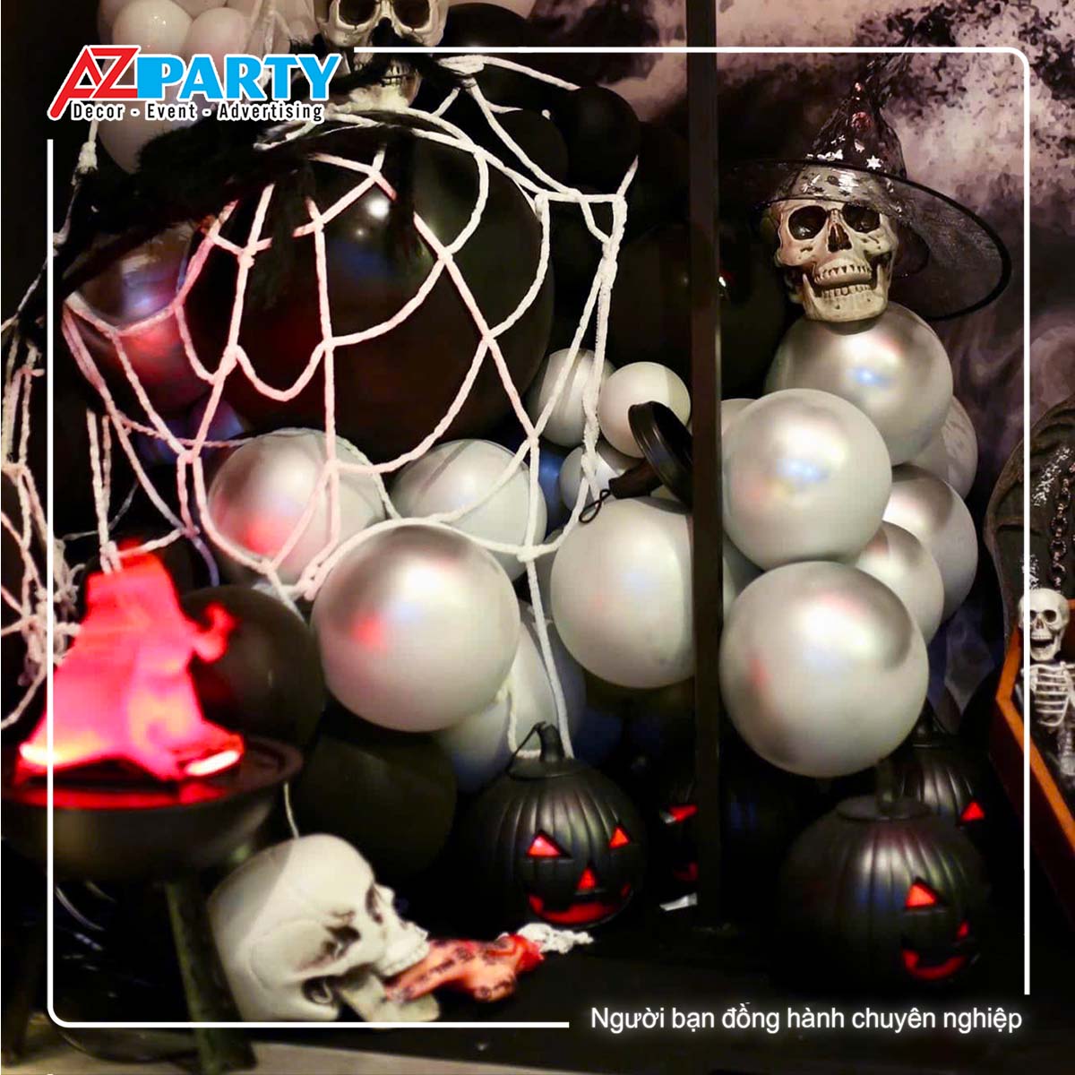 bong bóng trang tria halloween và đầu lâu