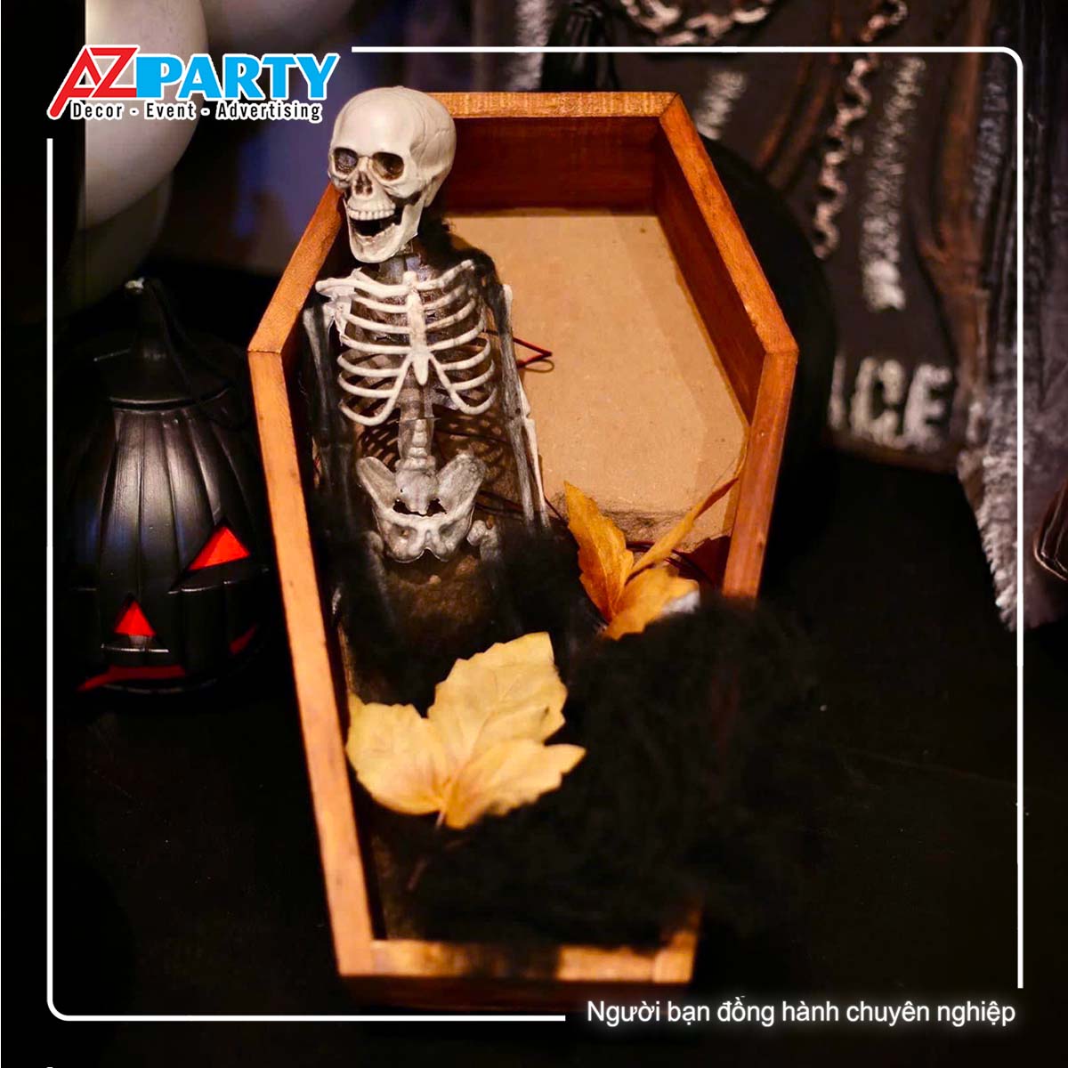bộ xương khô trong quan tài tại tiểu cảnh