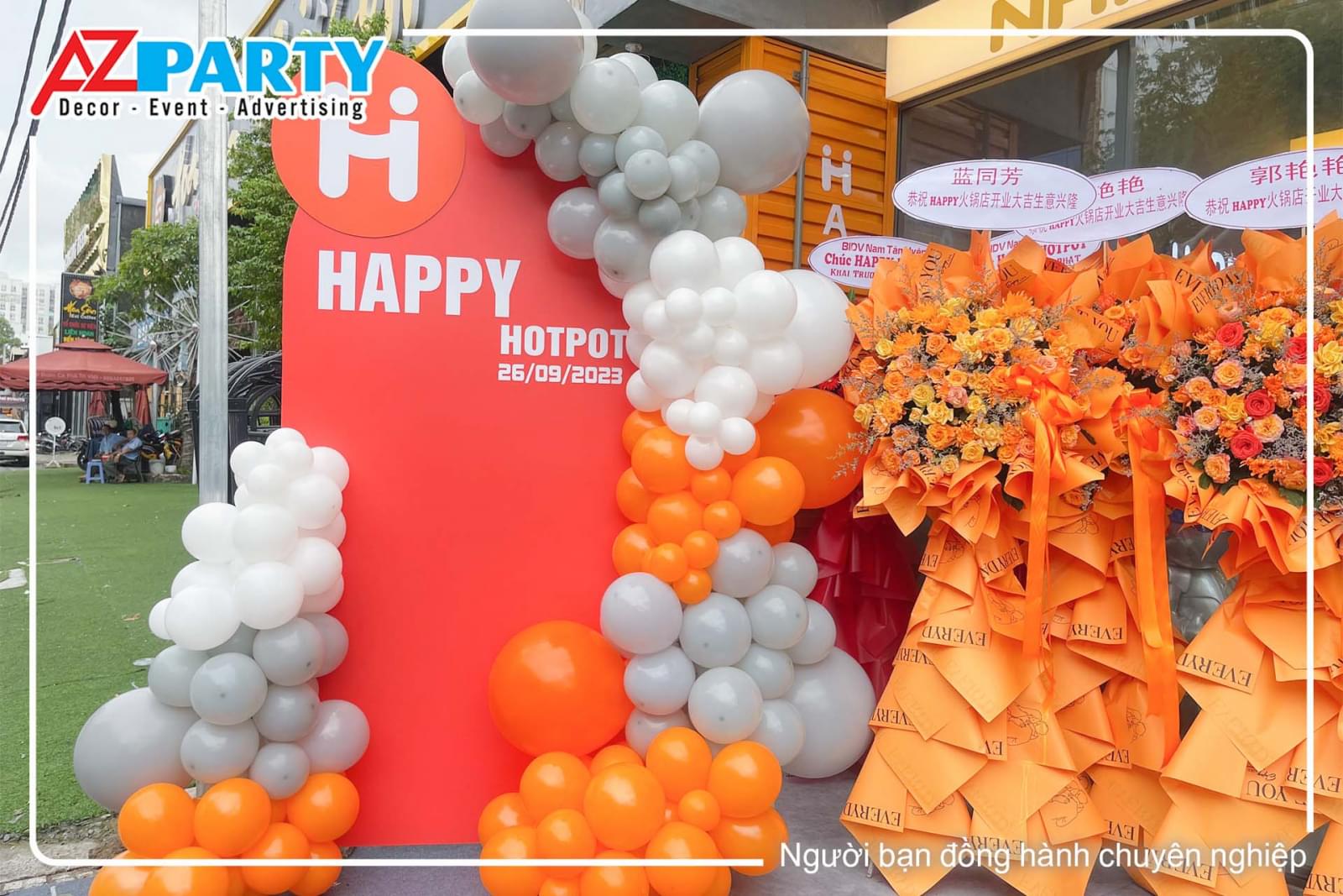 Backdrop khai trương tone cam 