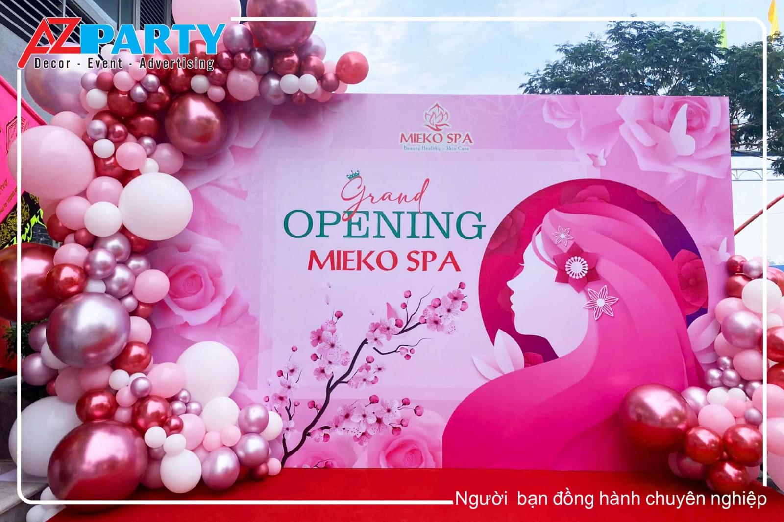 backdrop khai trương spa màu hồng