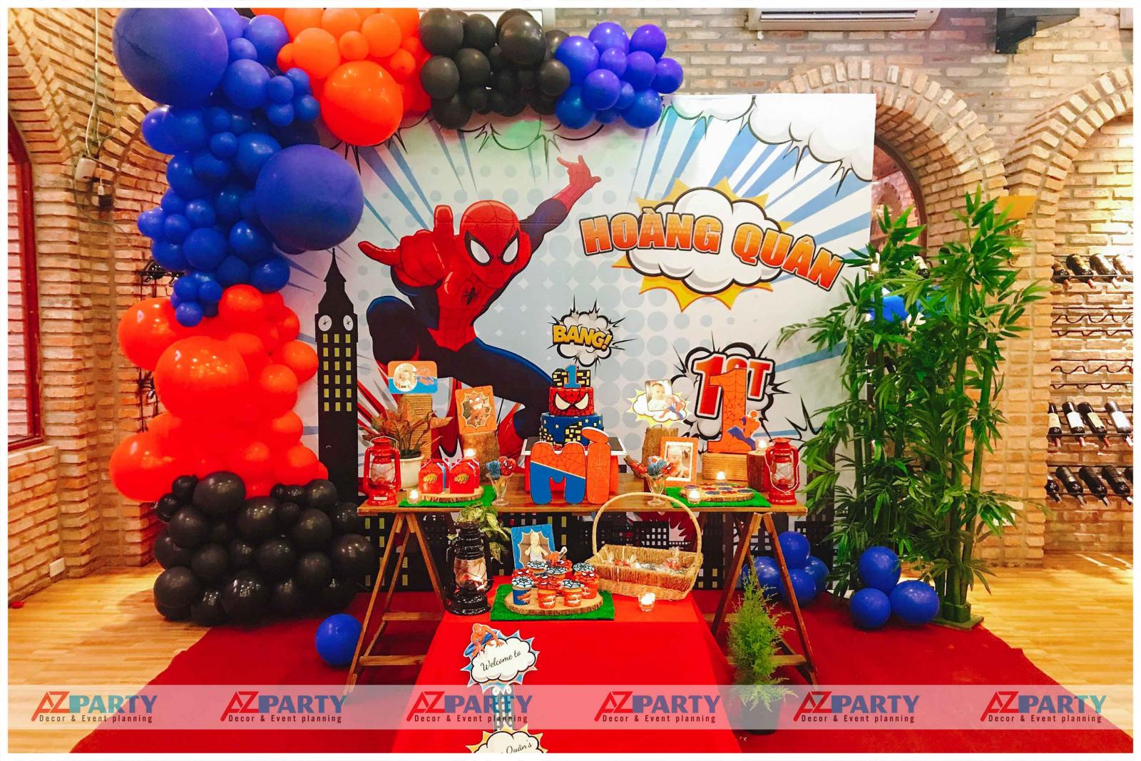 background trang trí sinh nhật bé trai chủ đề spiderman