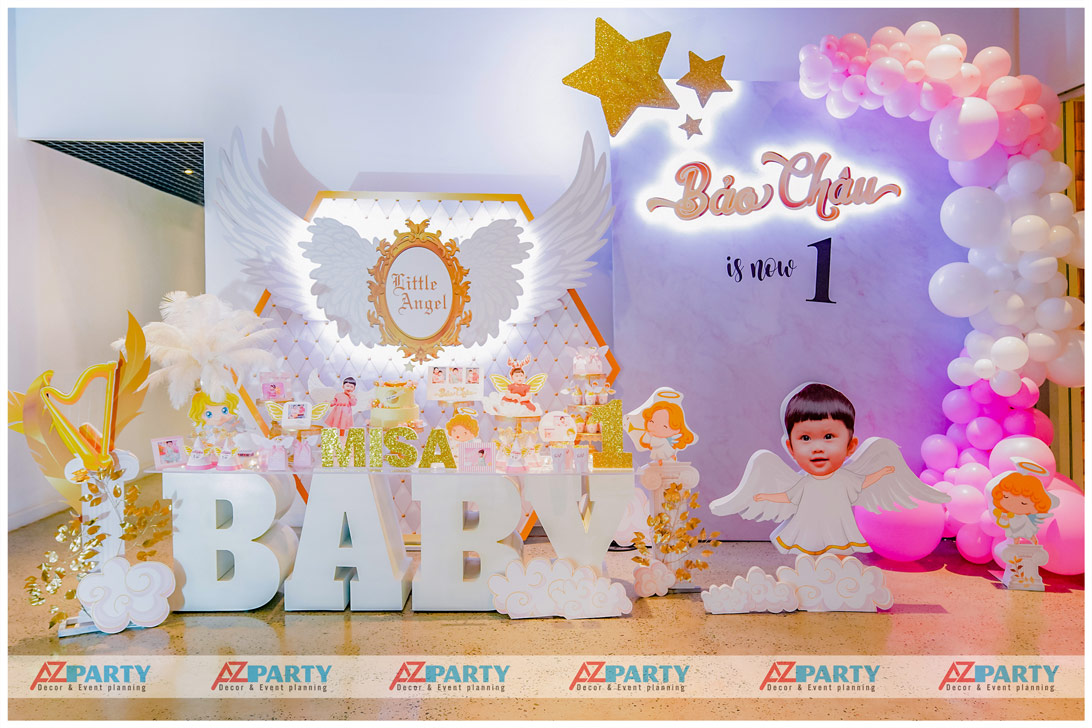 background sinh nhật bé gái chủ đề angel