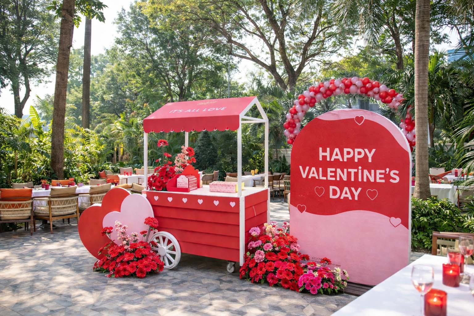 Trang trí valentine với mẫu booth tình yêu ngoài trời độc đáo 