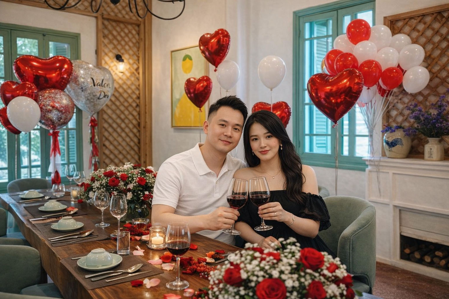 Trang trí Valentine bữa tiệc thân mật ngọt ngào tại phòng khách 