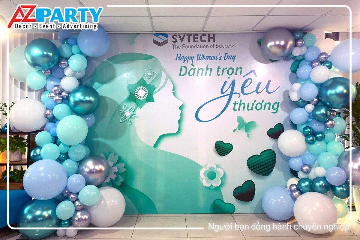 mẫu backdrop 20 tháng 10 tone màu xanh lục, 2 line bóng 2 bên cùng hình ảnh người phụ nữ