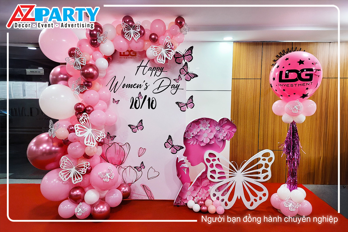 bacdrop ngày phuj nững tone hồng kèm bóng jumpo