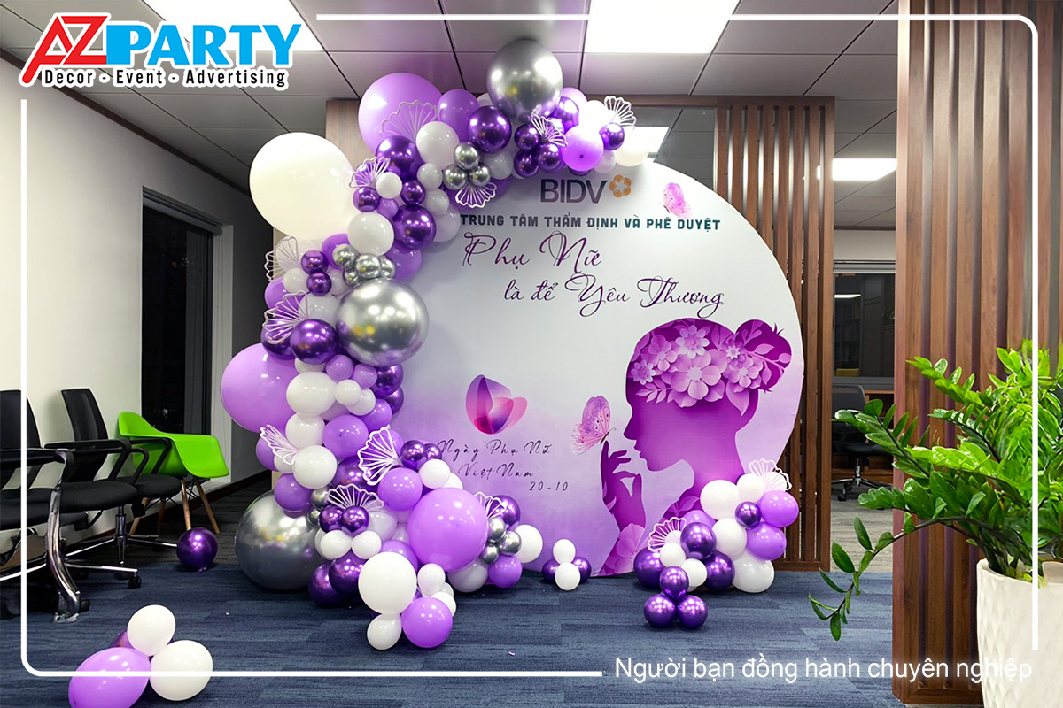 backdrop ngày phụ nữ tone màu tím đậm, hình tròn