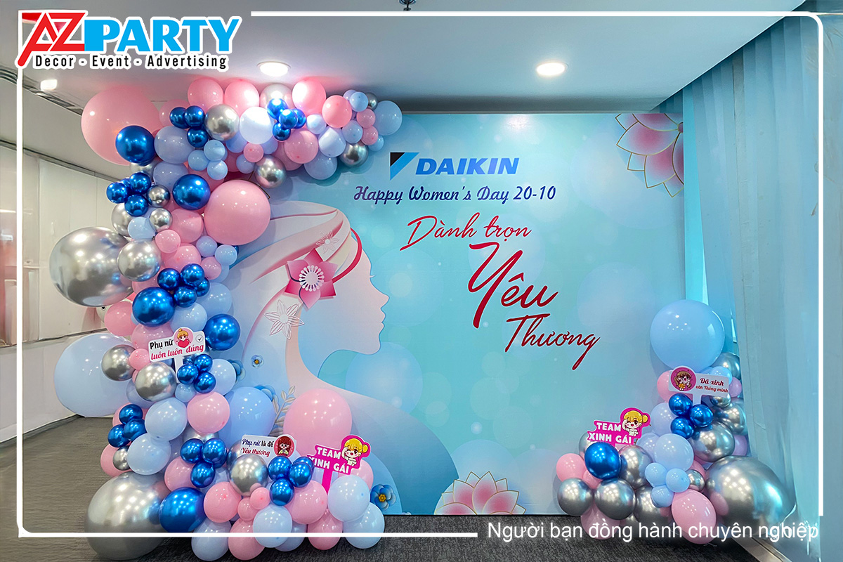 backdrop tone màu xanh lục nhạt, kết hợp line bóng xanh, hồng ở bên trái