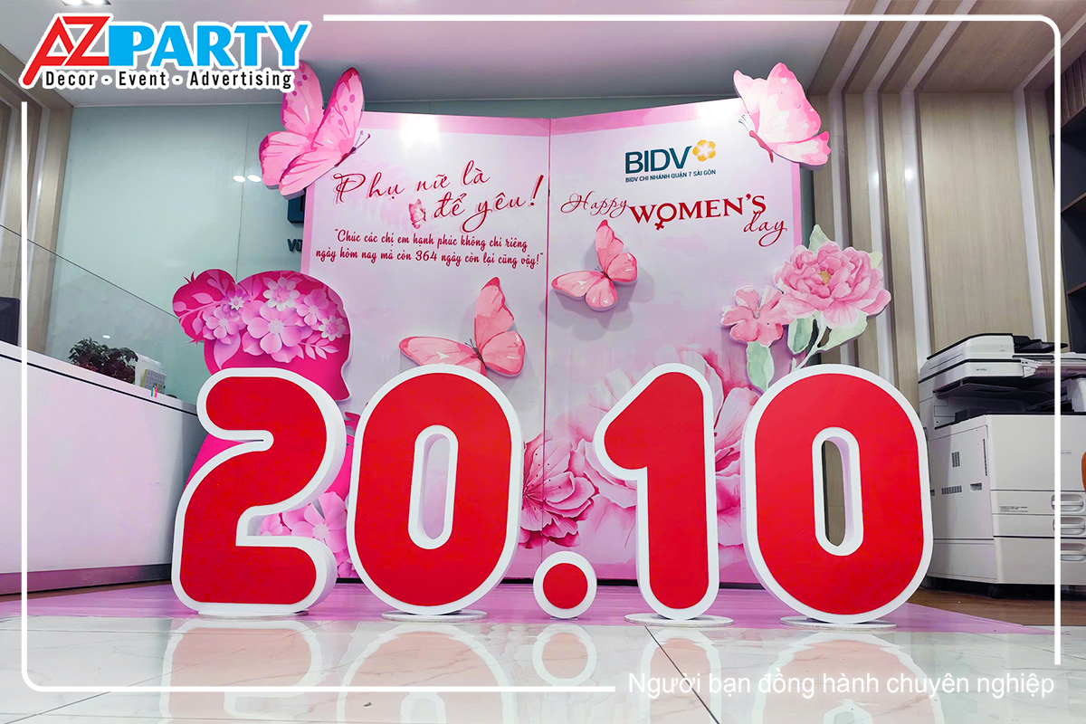 backdrop ngày phụ nữ hình cuốn sách kết hợp chữ 20.10 3D