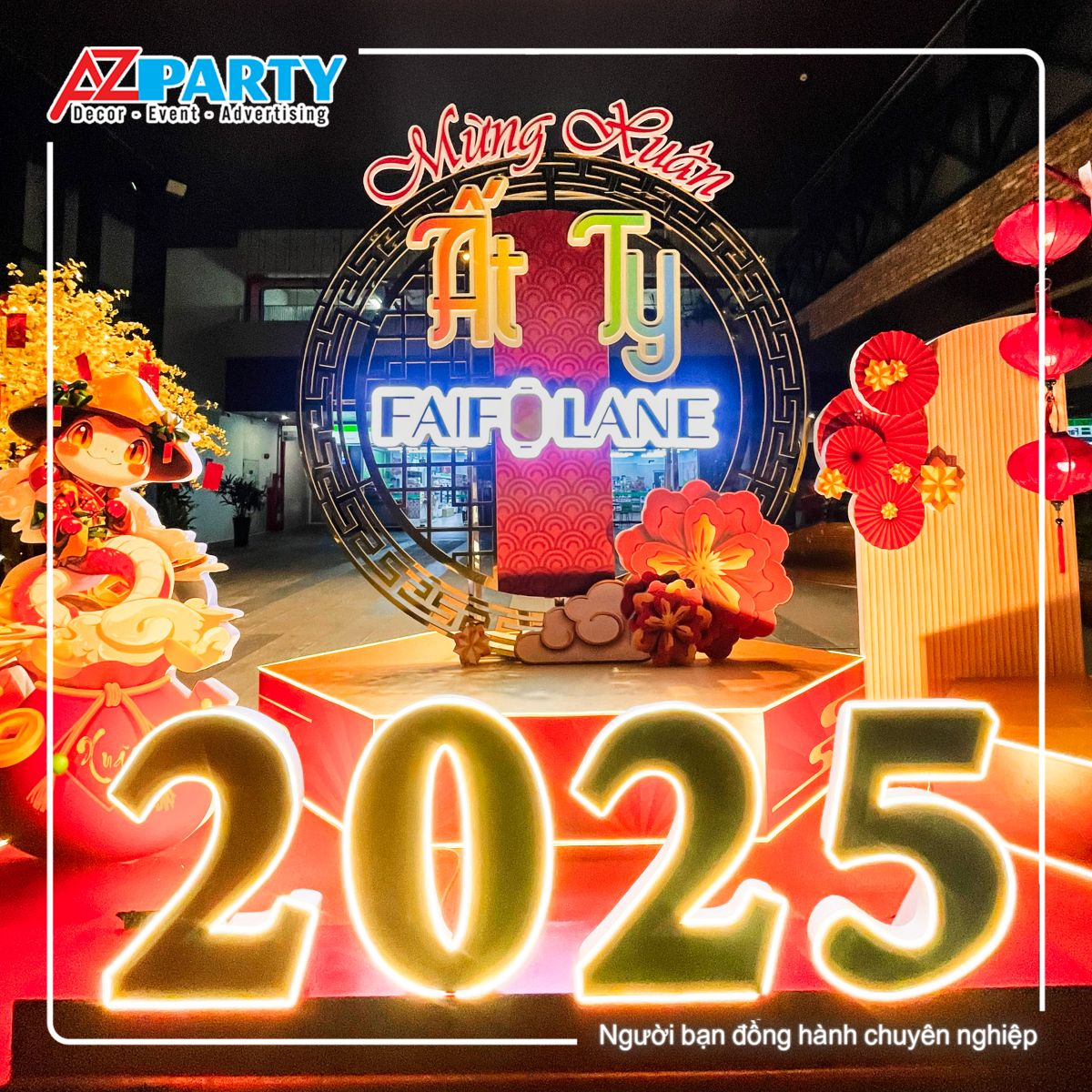 dòng chữ Mừng xuân Ất Tỵ Faifo Lane và bộ chữ 2025 đẹp