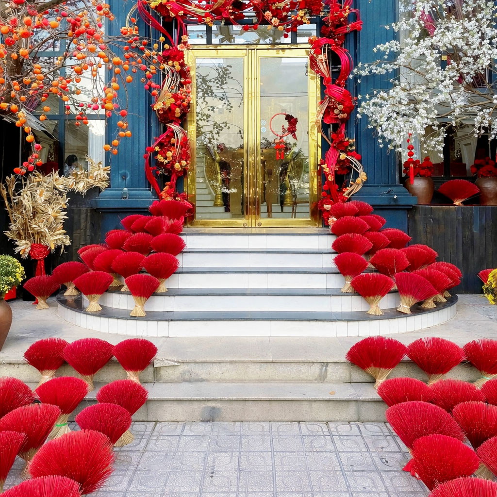 Góc decor Tết trước cửa quán cafe 